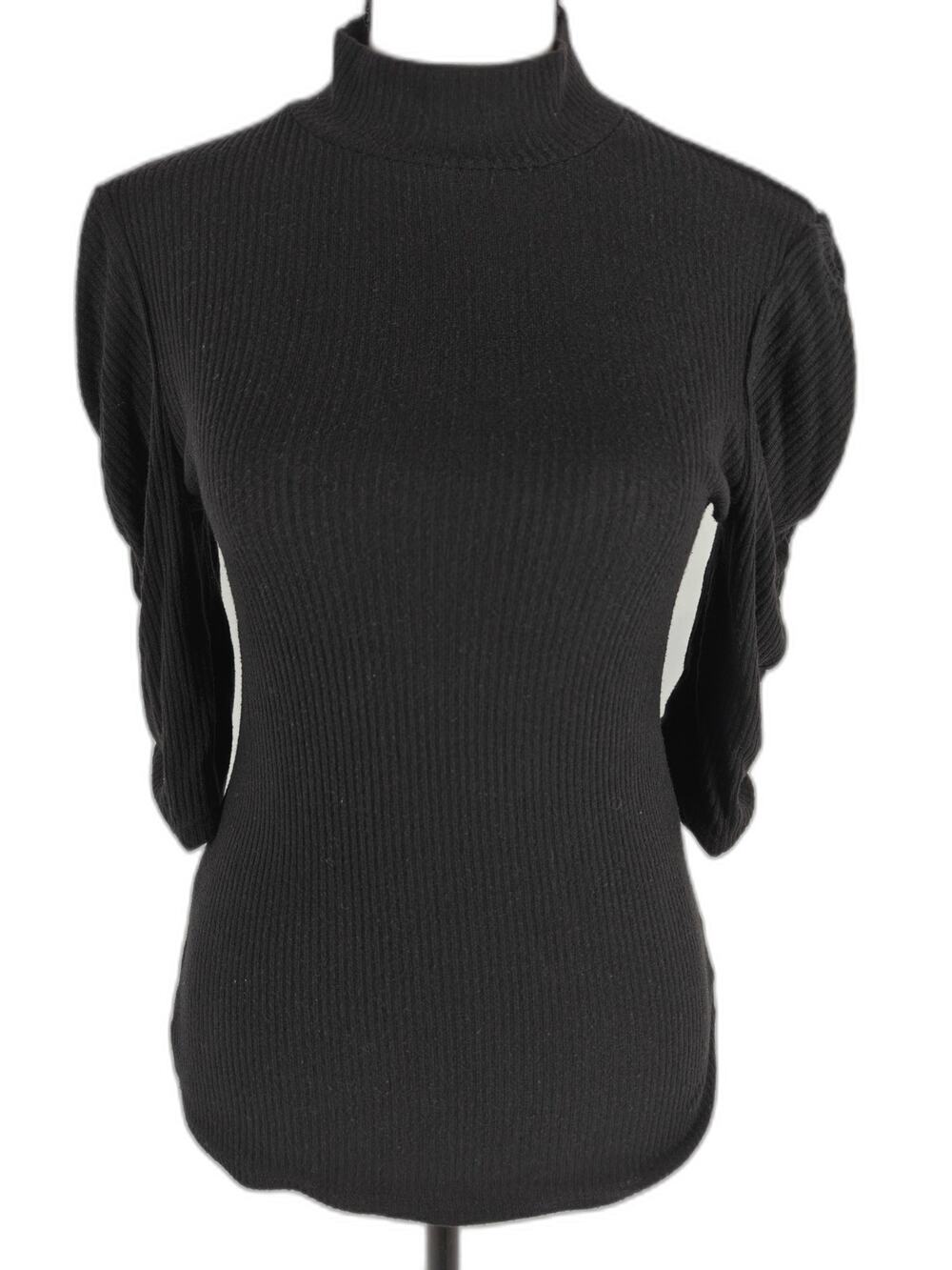 Women's Project Social T Black Ribbed Mock Neck Puff Sleeve Top Medium